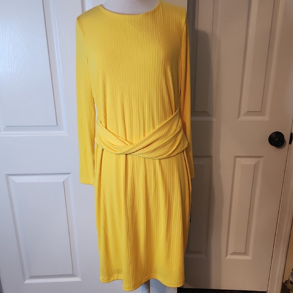 NWT Tommy Hilfiger Vibrant Yellow Long Sleeve, Twist Waist Dress